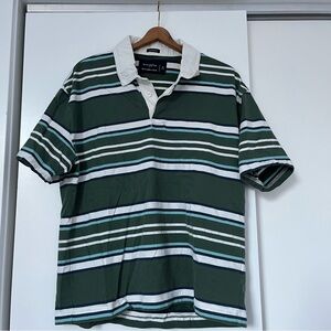 Abercrombie & Fitch Green and White Striped Polo